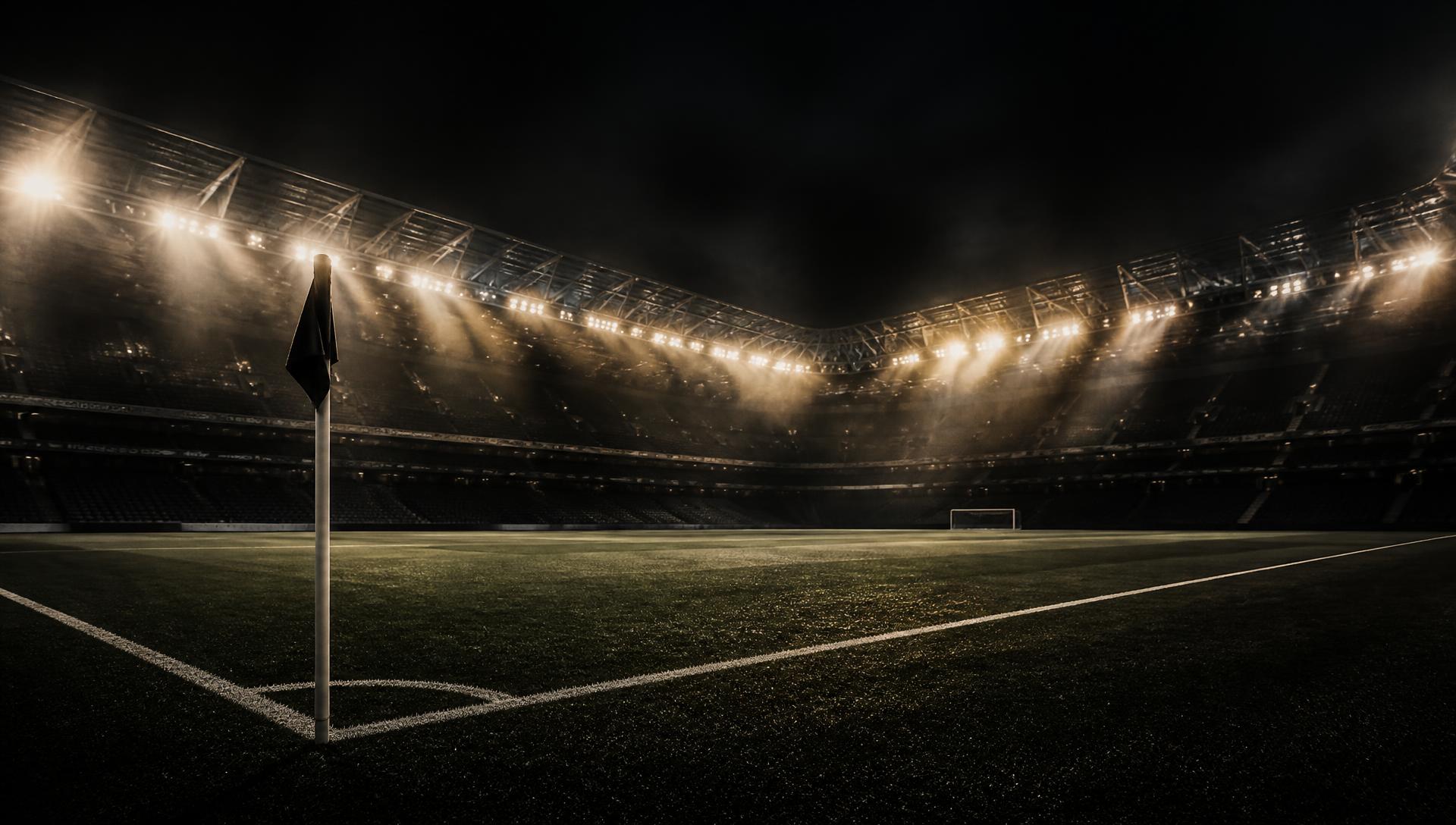 Estádio de futebol iluminado à noite